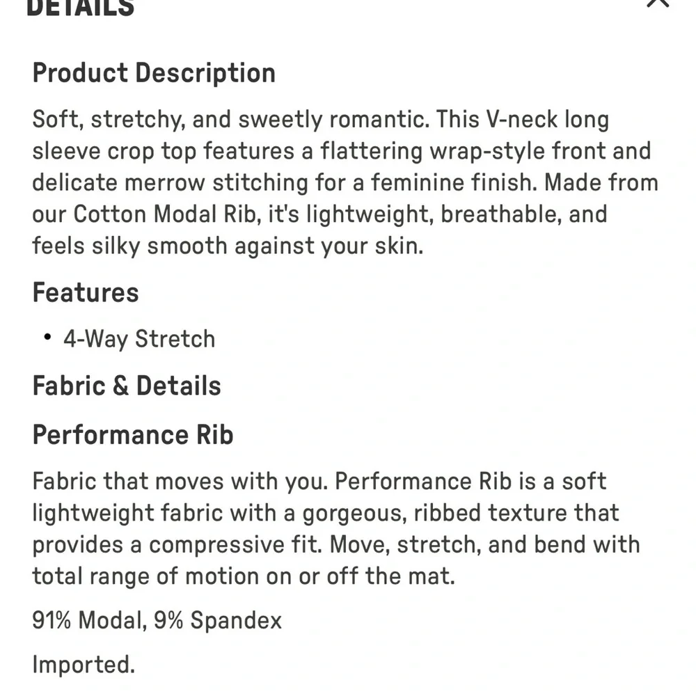 NWOT Fabletics Modal Rib V-neck Crop Top S Black - Picture 4 of 4